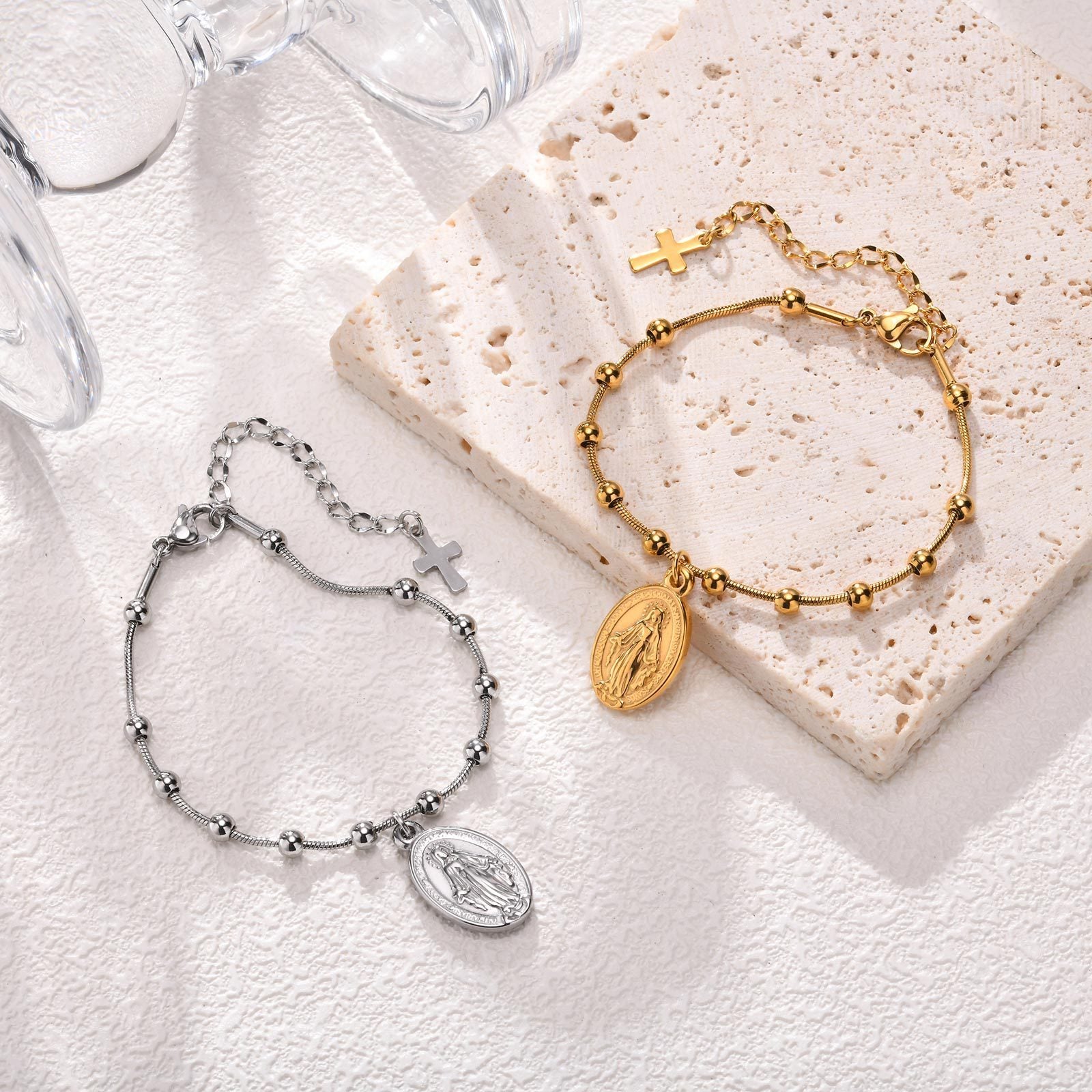 Cross Oval Stainless Steel Bracelet